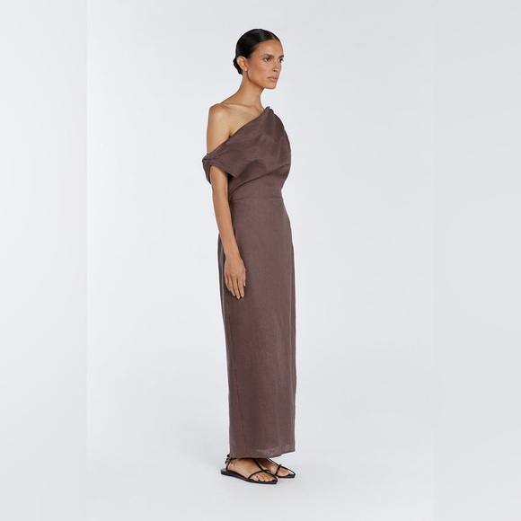 Dissh Cass Linen midi dress in chocolate - US 10 - Picture 2 of 7